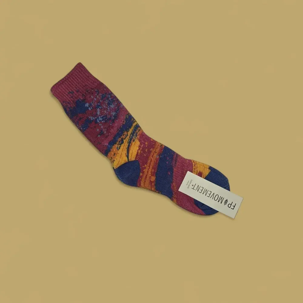Free People Multicolor Maroon Blue Yellow Patterned Crew Sock